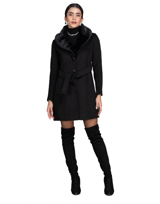 Women Coat  black With belt